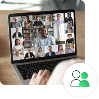 Zoom call on laptop with people icon