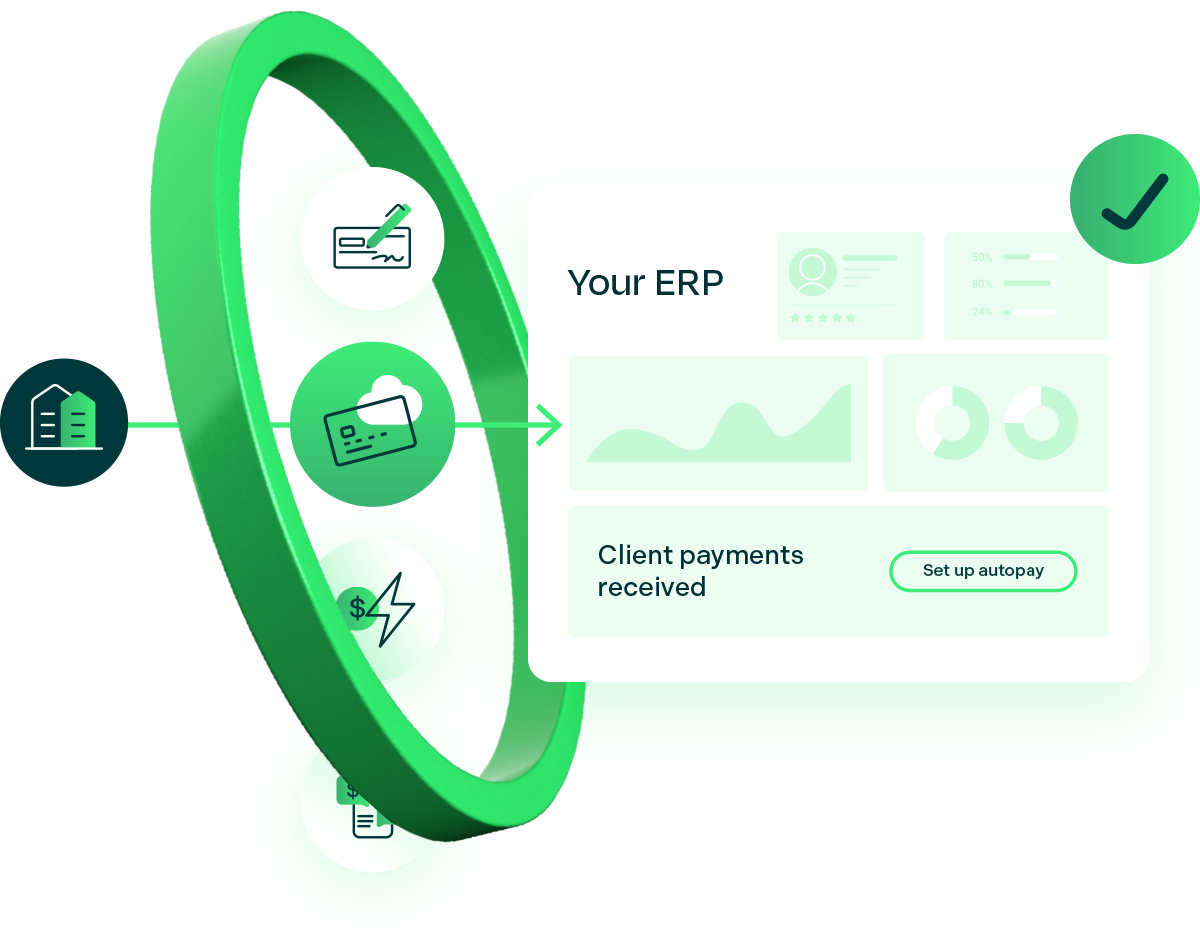 Graphic showing a payment process delivered by Billtrust Payments