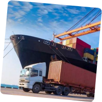 Transportation Broker ship with shipping containers and truck